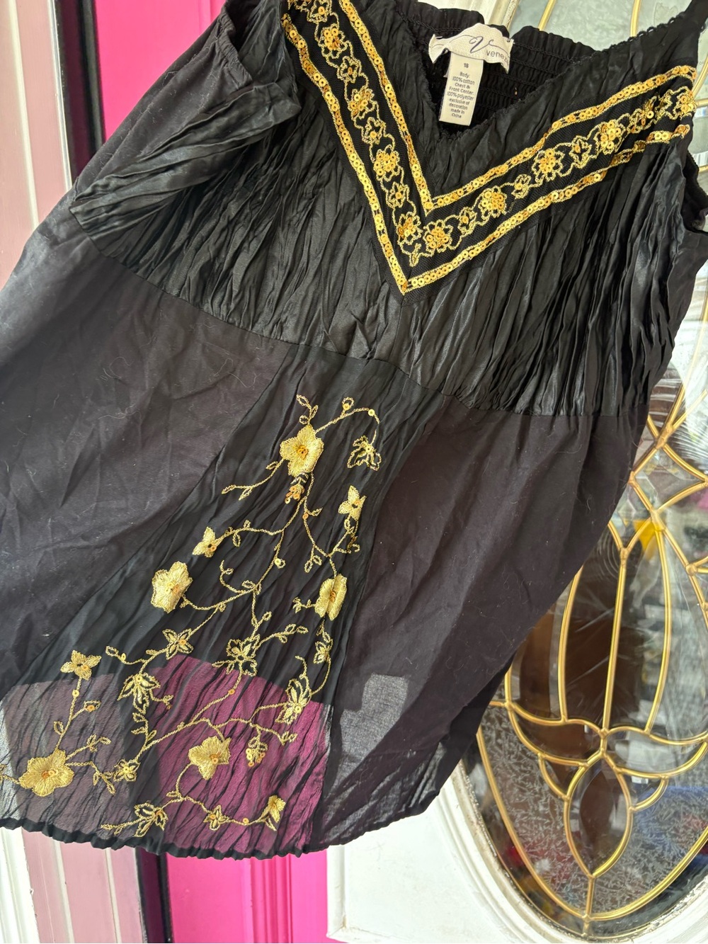 Venezia Black Tank Top with Gold Embroidery - Picture 2 of 5
